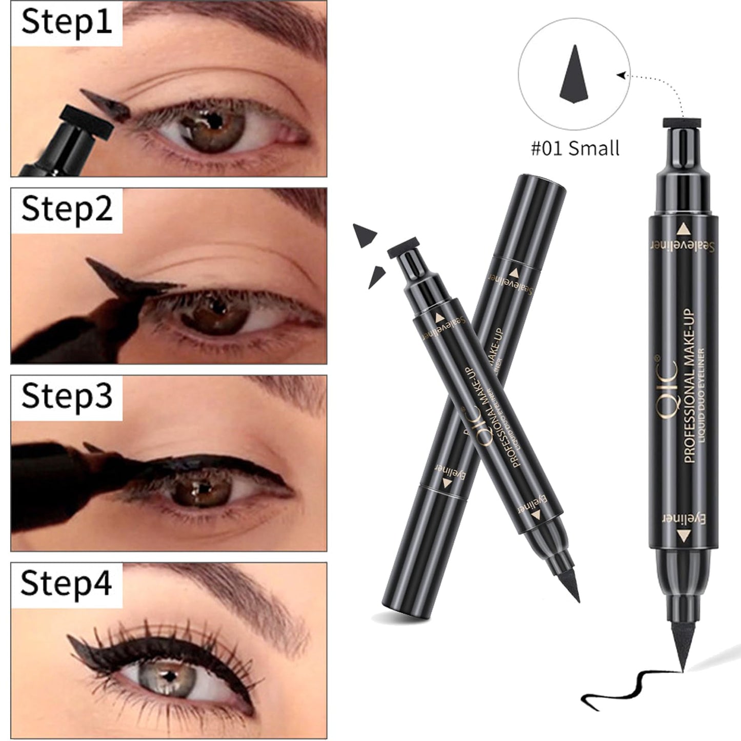 QUIWEN Eyeliner Stamp Wingliner,Black Eyeliner Stamp Pen,Long Lasting Liquid Eye Liners Waterproof Eyeliner for Perfect Wing Cat Eye Stamp Eyeliner, Black Eyeliner Pen Winged Eyeliner Pencil Easy to Use