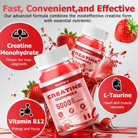 KauYard Creatine Monohydrate 5000mg Gummies - Sugar Free Muscle Support Supplement with Electrolytes & Vitamin D3 | Strawberry Flavour Chewable Creatine for Athletes & Fitness