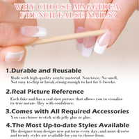 Maggidea French Tip False Nails, French Stick on Nails, 24pcs Strong Almond Style Press On Nails with Glue Elegant White Tips Design Fake Nails for Women Girls (Almond- Pink)