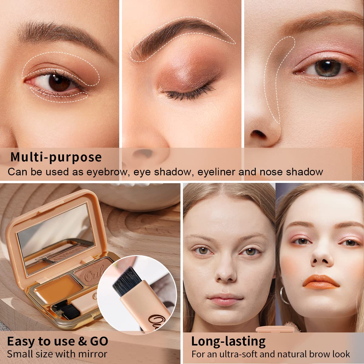 Oulac Light Brown Eyebrow (Powder + Gel) Kit Makeup, 2 Colours Fills & Contours Brows with Brush, Mirror, Waterproof Eye Brow Pomade, Blonde Hair for Natural Looking 3.2 g (Golden blonde)