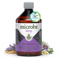 microbz MICROBZ SLEEP Liquid Probiotics for Gut Health, Award-Winning Probiotic Supplement with 15 Strains & Fermented Herbs for Restful Sleep – Gluten Free Vegan Probiotic Drink for Women & Men – 31 Servings