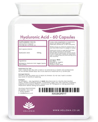 Hellenia Hyaluronic Acid Supplements 100mg Capsules | Supports Healthy Connective Tissue and Joints | Natural Moisturiser for Radiant Skin | 60 Hyaluronic Acid Capsules | Vegan Friendly - Made in the UK