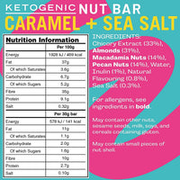 Fatt Keto Snack Bars - Caramel & Sea Salt - 4 x 30g - 2g Carbs - 100% Natural Snacks - Low Carb, Low Sugar, High Prebiotic Fibre, Vegan & Sweetener Free - FattBar
