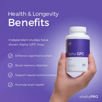 vP Vitality Pro Alpha GPC 300mg x 90 Capsules - Over 99% Purity and 40% Choline Third Party Tested - L-Alpha-Glycerylphosphorylcholine Supplement - Vitality Pro