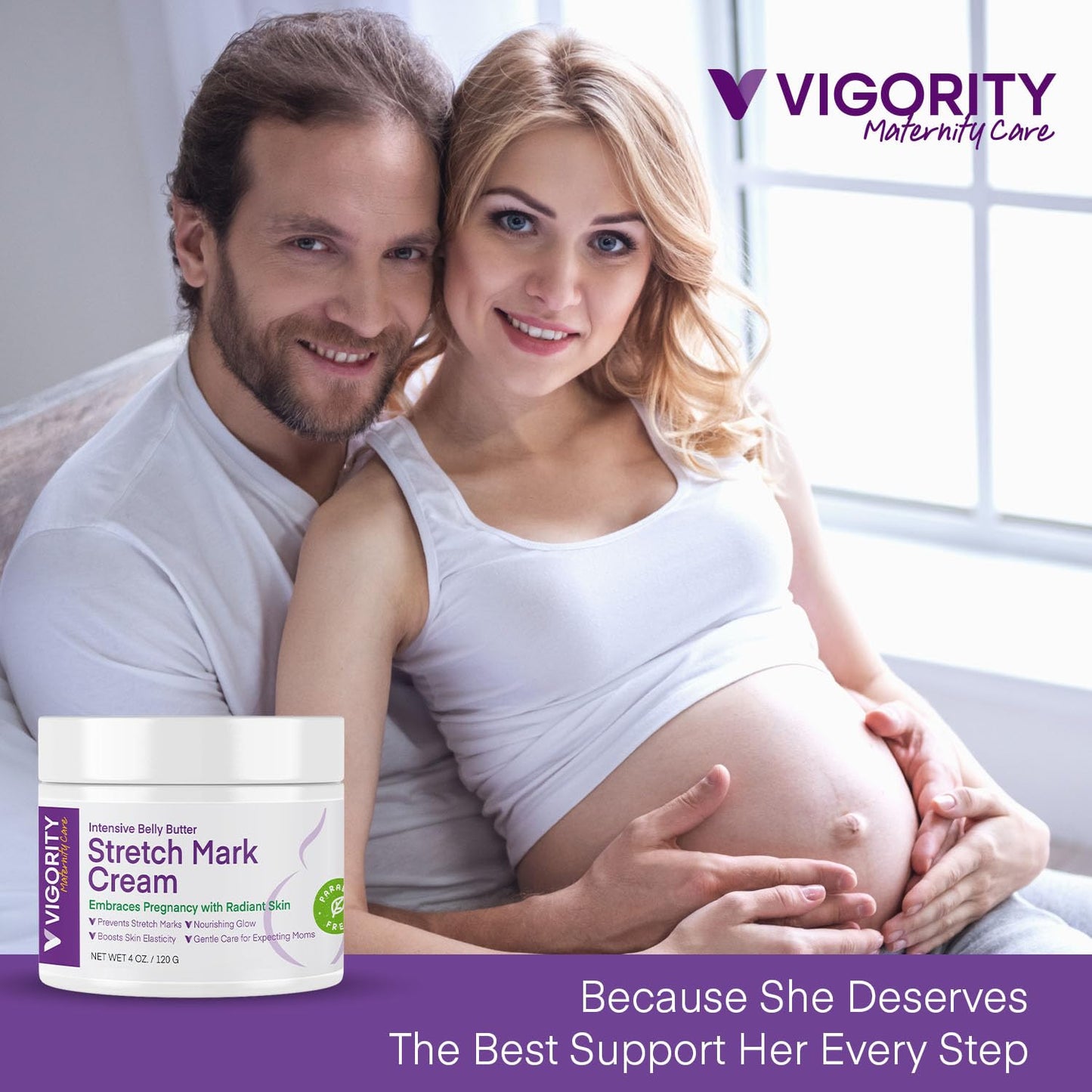 Vigority Stretch Mark Cream for Pregnant Women: Belly Butter for Expecting Moms - Moisturizing Lotion for Skin Elasticity - Maternity Skin Care Cream - 4 Oz