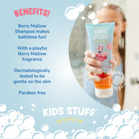 Kids Stuff Berry Mallow Kids Shampoo | Fruity Berry Scent & Playful Squeezy Tube Format | For Soft & Detangled Hair | With Nourishing Natural Marshmallow Extract | Dermatologically Tested | 250ml