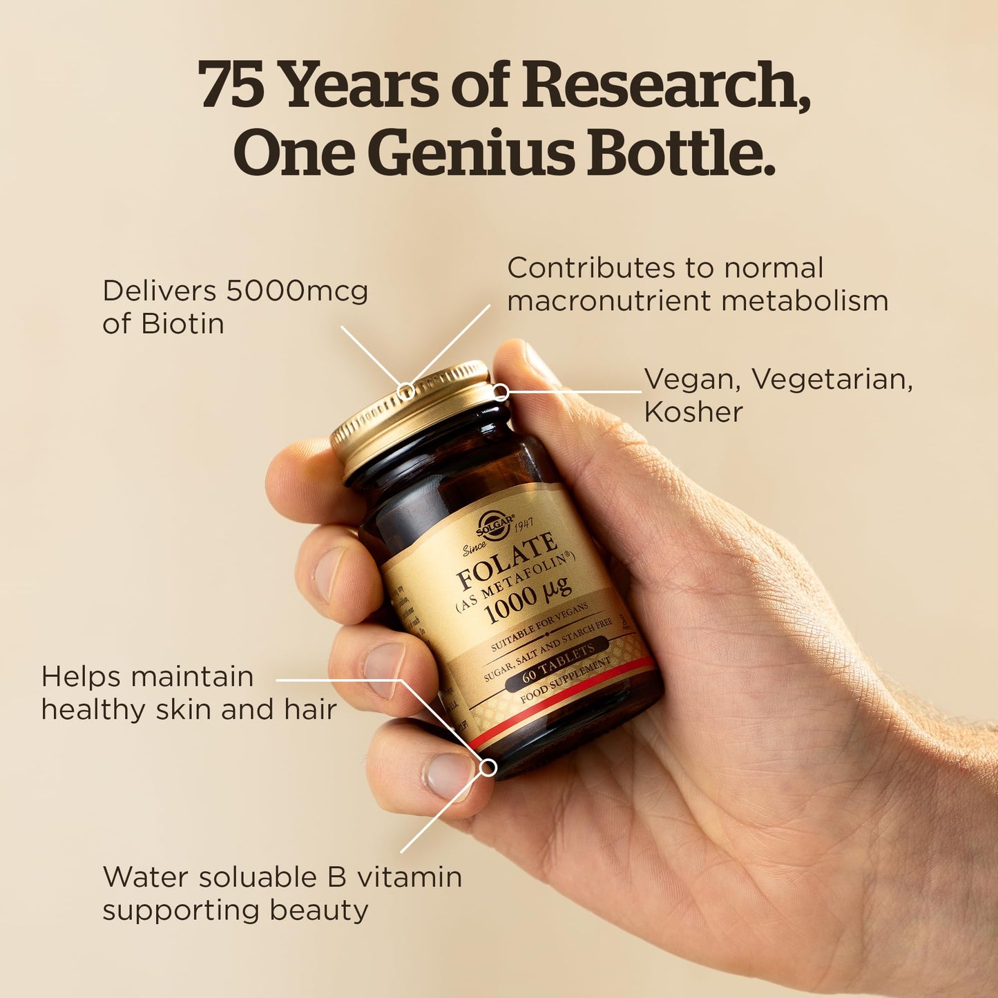 Solgar Biotin 5000 mcg Vegetable Capsules - High Strength Formula - Supports Hair Growth, Glowing Skin, Energy & Vitality - Health Supplement - Sugar Free - Suitable for Vegans - Pack of 50