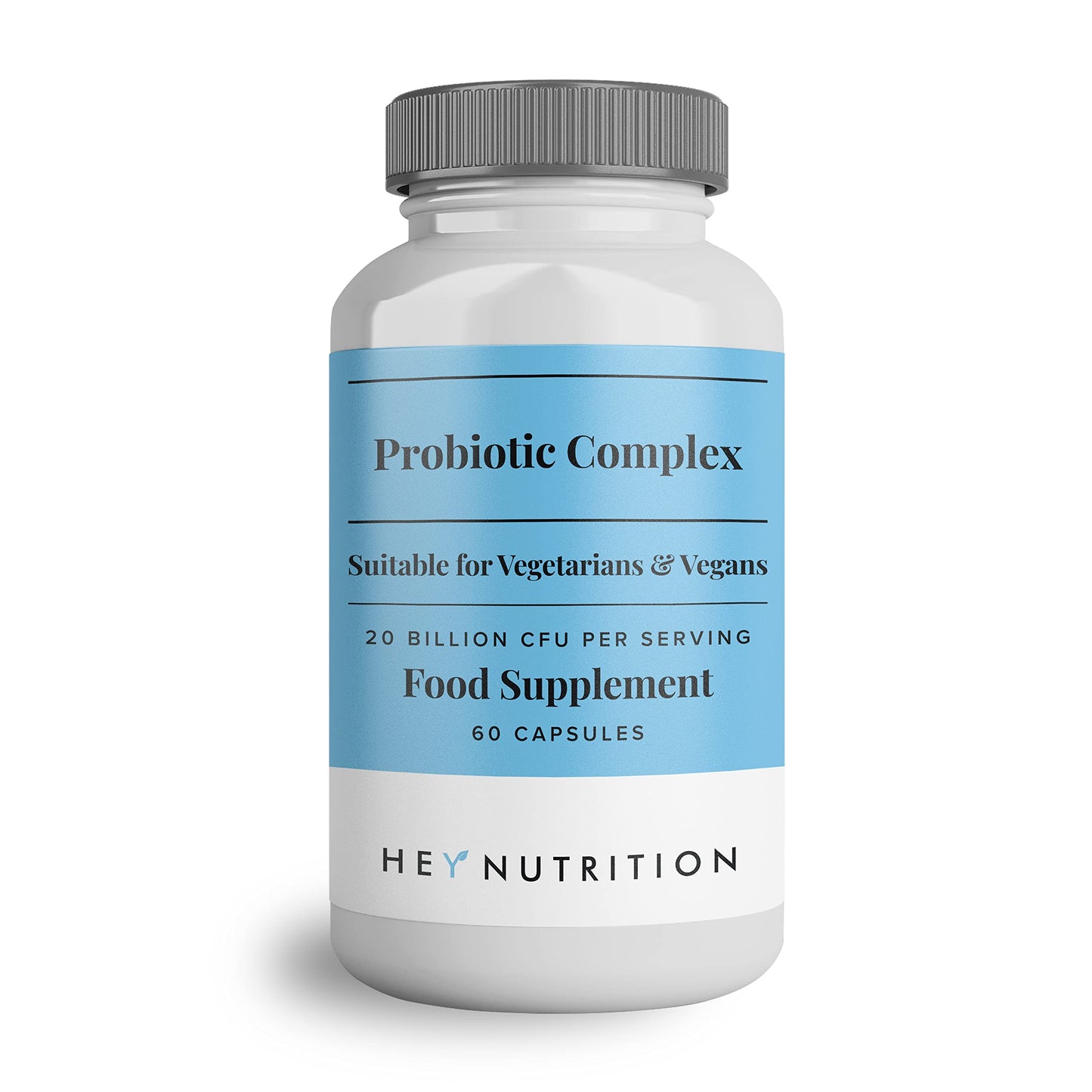 Hey Nutrition Probiotic Complex Supplement - 20 Billion CFU - Suitable for Vegetarians & Vegans - Supports Gut & Skin Health, Improves Immune Response - UK Manufactured - 60 Vegan Capsules