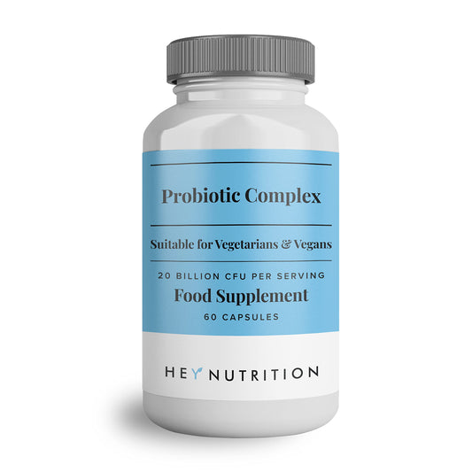 Hey Nutrition Probiotic Complex Supplement - 20 Billion CFU - Suitable for Vegetarians & Vegans - Supports Gut & Skin Health, Improves Immune Response - UK Manufactured - 60 Vegan Capsules