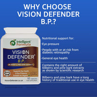 Intelligent Formula Vision Defender BP Eye Health Supplement – Eye Pressure, Circulation & Retinal Support – Plant-Based Natural Bilberry & Pine Bark Extracts Packed with Antioxidants – 60 Vegan Capsules – Made in UK