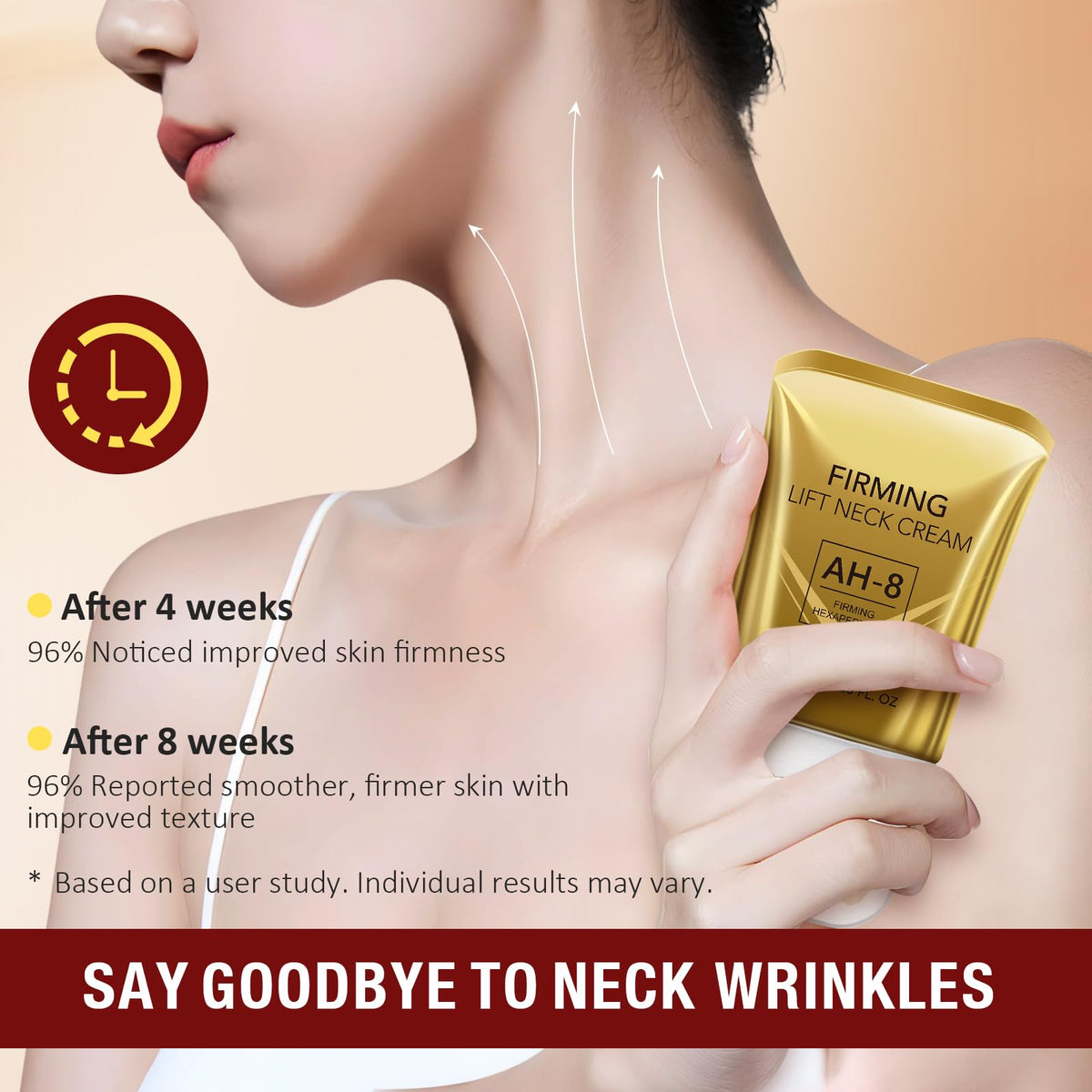 HXTMKT Neck Firming Cream, AH-8 Firming Neck Cream with Roller 120g, Tighten and Lift Neck Cream with Double Roller Massage, Reduces Wrinkles Fine Lines Double Chin, Moisturizes Skin