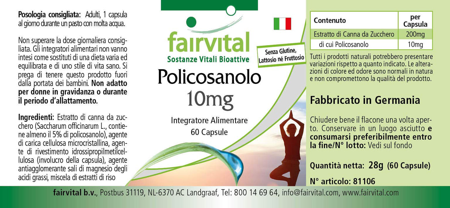 fairvital Fairvital | Policosanol 10mg - Vegan - HIGH Dosage - 60 Capsules