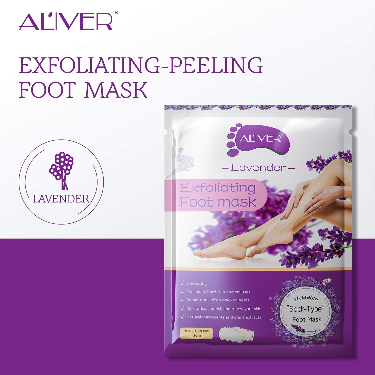 ALIVER 3 Pairs Foot Peel Mask, Foot Moisturizing Mask, Natural Lavender Exfoliating Foot Mask, Foot Skin Repair Socks for Dry, Aging, Cracked Heels Intense Skin Nutrition Foot Cream Mask