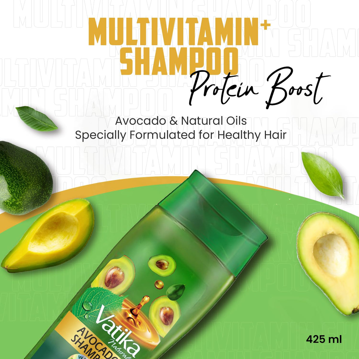 Vatika Naturals Avocado Oil Shampoo - 425ml | Protein Boost with Avocado & Natural Oils | Specially Formulated For Healthy Hair