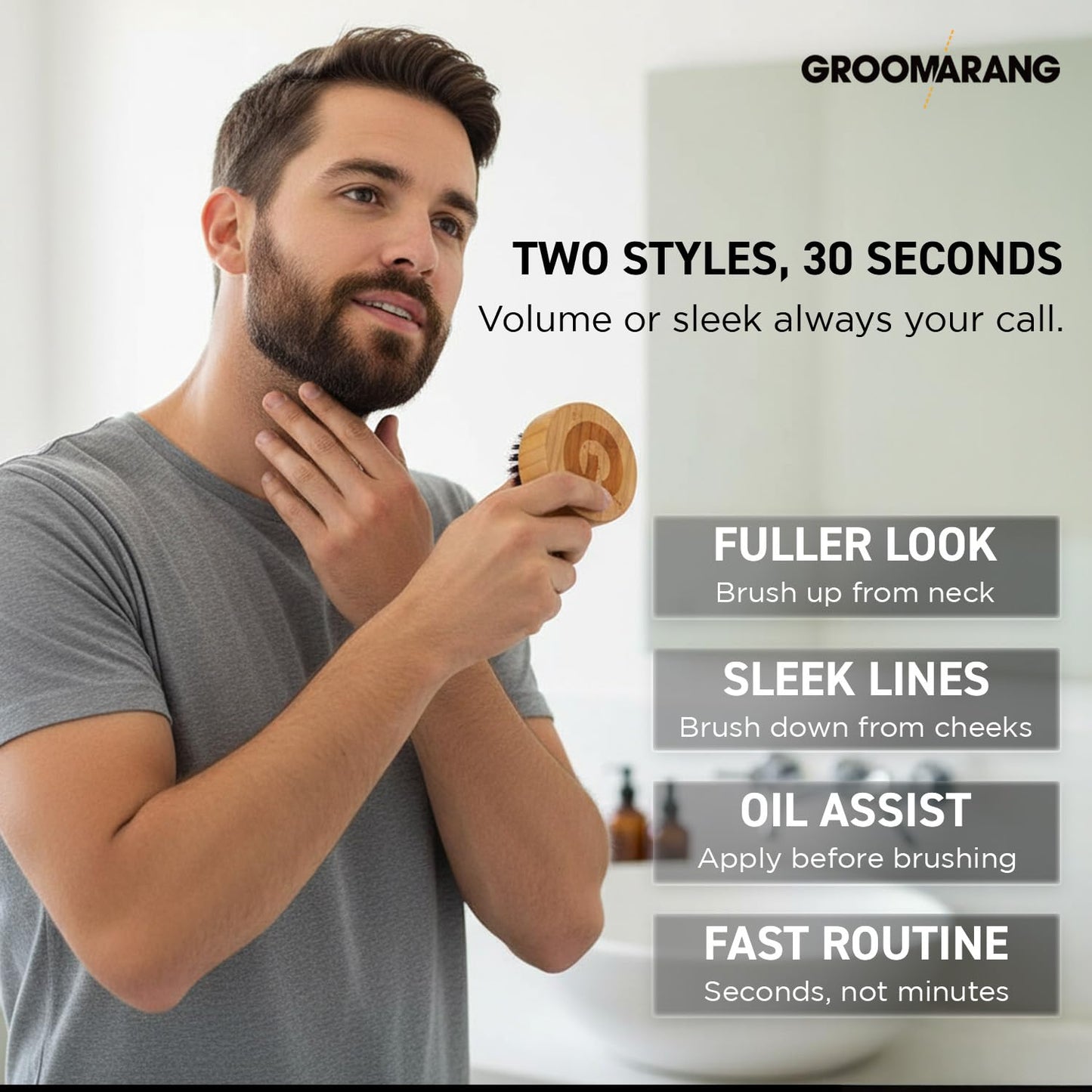 groomarang Groomarang Boar Bristle Beard Brush for Men Perfect Grooming Gift