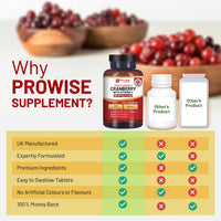 PH PROWISE Healthcare Triple Strength Cranberry 30,000mg Added with Vitamin C - 180 Vegan Tablets I UTI Support for Women I Easy to Swallow Tablets I Made in The UK by Prowise Healthcare