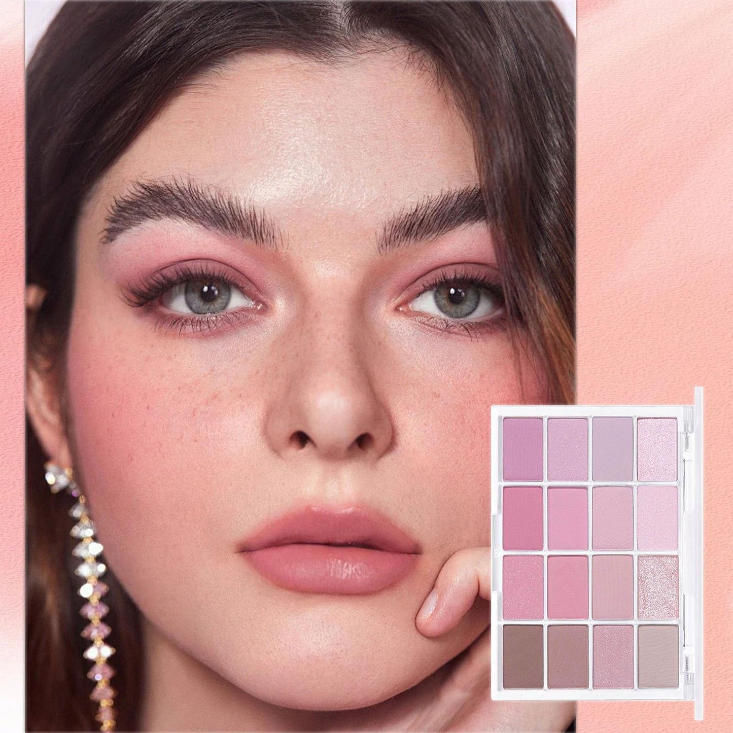 LYNTYAOU Pink Eyeshadow Palette Make-Up Palettes, Brown Shimmer Eye Shadow Pallets for Women, Cool Girl Matte Make Up, Glitter Eyeshadows 16 Colour Nude Natural, Waterproof Long Lasting Highly Pigmented