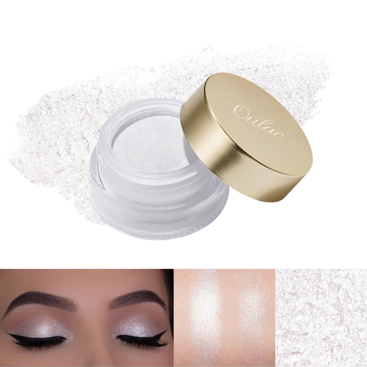 Oulac Glitter Eyeshadow for Highlighter Makeup - White Eyeshadow with Waterproof Formula | Up to 12 Hours Wear | Creates Eye-Catching Eye Make-up, Vegan, 12g, (01) Crystal Rain