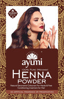 Ayumi Pure Henna 100% (Mendhi), 100g | Natural Dark Red Hair Dye | Natural Hair Growth Powder | Chemical-Free Colour | Dandruff Prevention | Moisture Conditioning Powder