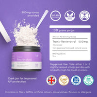vP Vitality Pro Trans Resveratrol Micronised Powder 100 Grams - Third Party Tested Over 99% Purity - Natural Pure Trans Resveratrol Supplement 100g - Vitality Pro