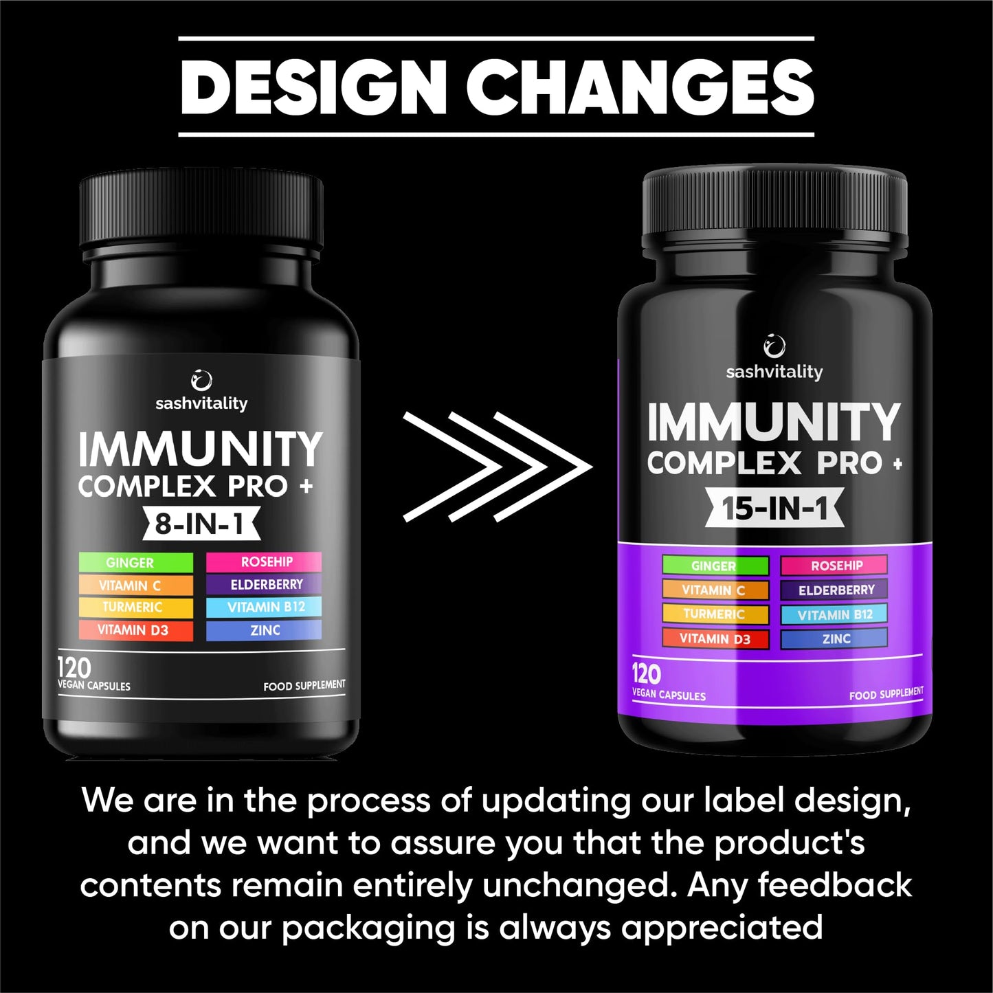 SASH Vitality Sash Vitality Immunity Complex Pro+ Immune System Booster with Vitamin D3 - High Strength Immune Support Supplements Immune System Vitamins Zinc, Elderberry, B12, C, Turmeric & More-120 Vegan Capsules
