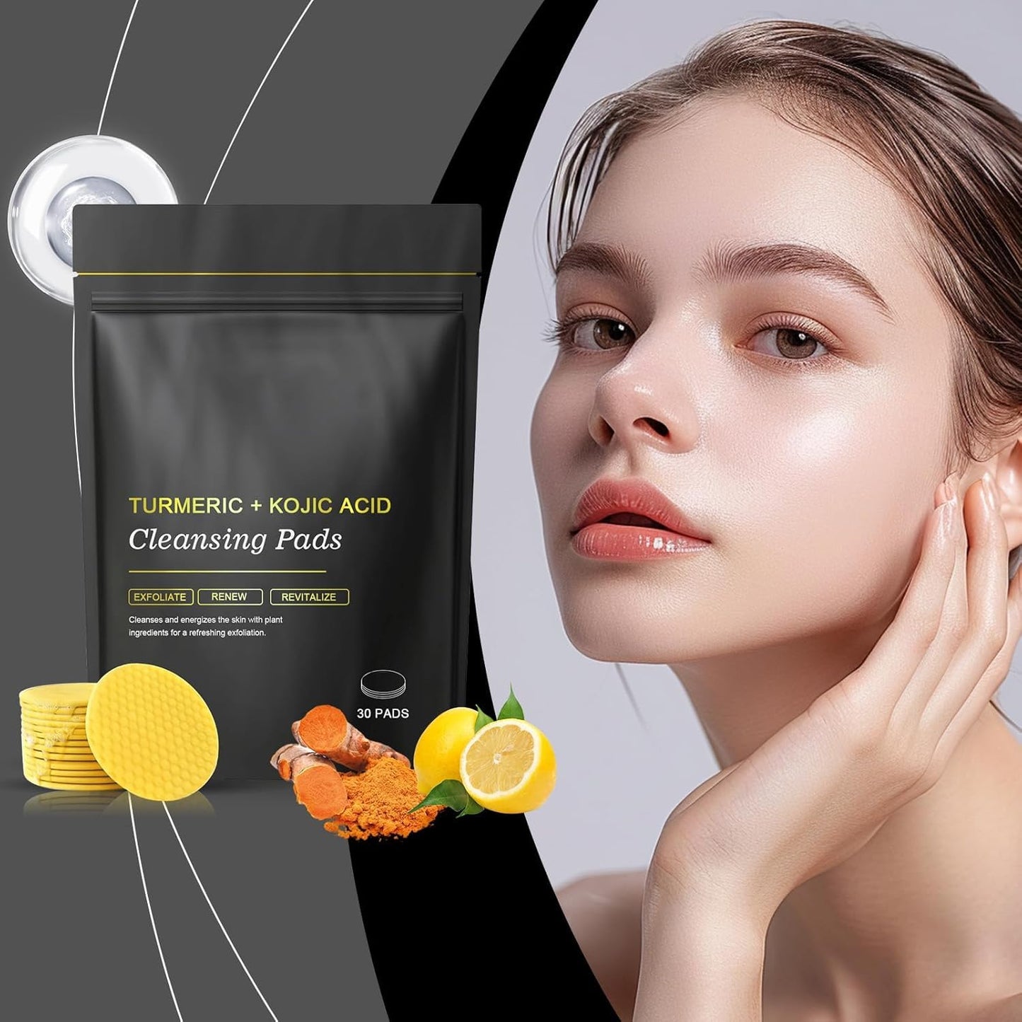 WujialingMM Turmeric Kojic Acid Cleansing Pads, 30PCS Turmeric Face Scrub Pads with Vitamin C, Turmeric Cleansing Pads For Facial Cleansing And Exfoliation