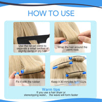 Ninnyi 30 PCS Blue Perm Rods, 0.35 inch Perm Kit Short Hair Men, Plastic Perming Rods Curlers Hair Roller with Steel Tail Comb