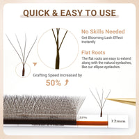 NAGARAKU Dark Brown 4D Lashes，W Shape Eyelash Extensions 0.07mm C Curl 8-15mm Mix Volume Lashes Hand Woven Long Stem Matte Black Premade Fans 4 Tips False Eyelash