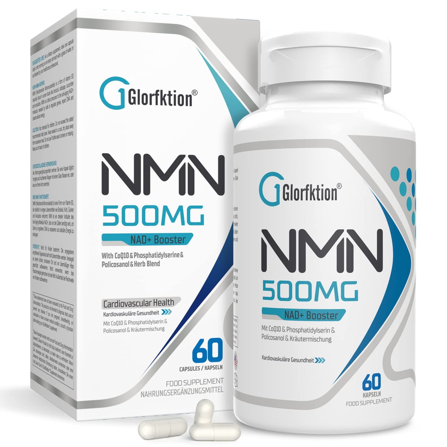 Glorfktion NAD Supplement | 750mg Advanced NAD Contains All 7 Ingredients in 1 Capsule | NAD+ Booster for Anti Aging | 60 Count Capsules (60 Count (Pack of 1))