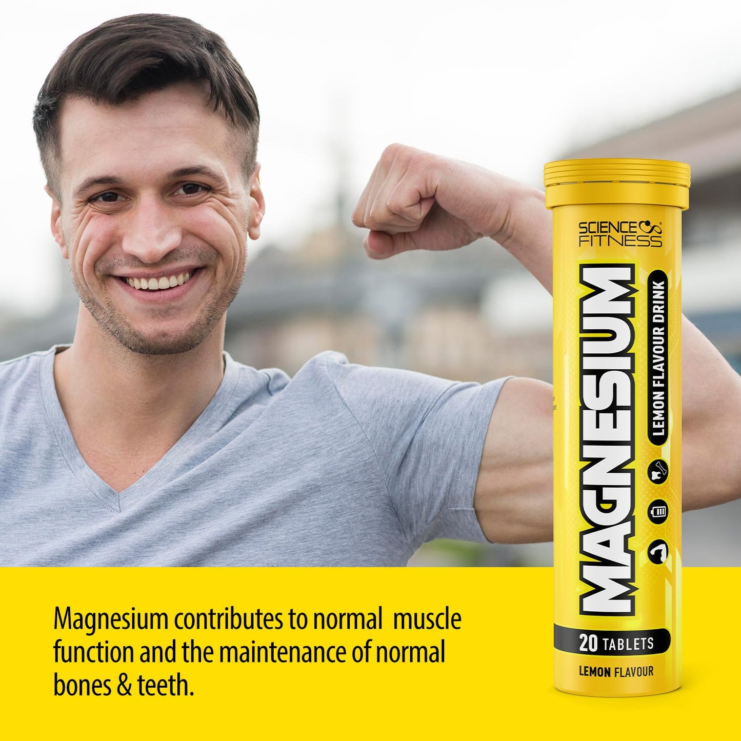 SCIENCE FITNESS Magnesium Lemon Flavour Effervescent Tablets -120 Tablets for Normal Muscle Functions, Suitable for Vegans and Vegetarians, Magnesium 375 mg per Serving