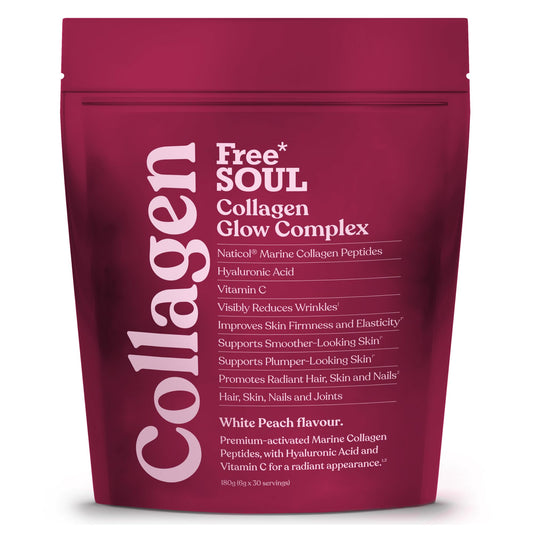 Collagen Glow Complex | Marine Collagen Powder with Hyaluronic Acid & Vitamin C | 100% Type I Collagen Supplements Powder for Hair, Skin & Nails | Scientifically Proven Collagen | Free Soul