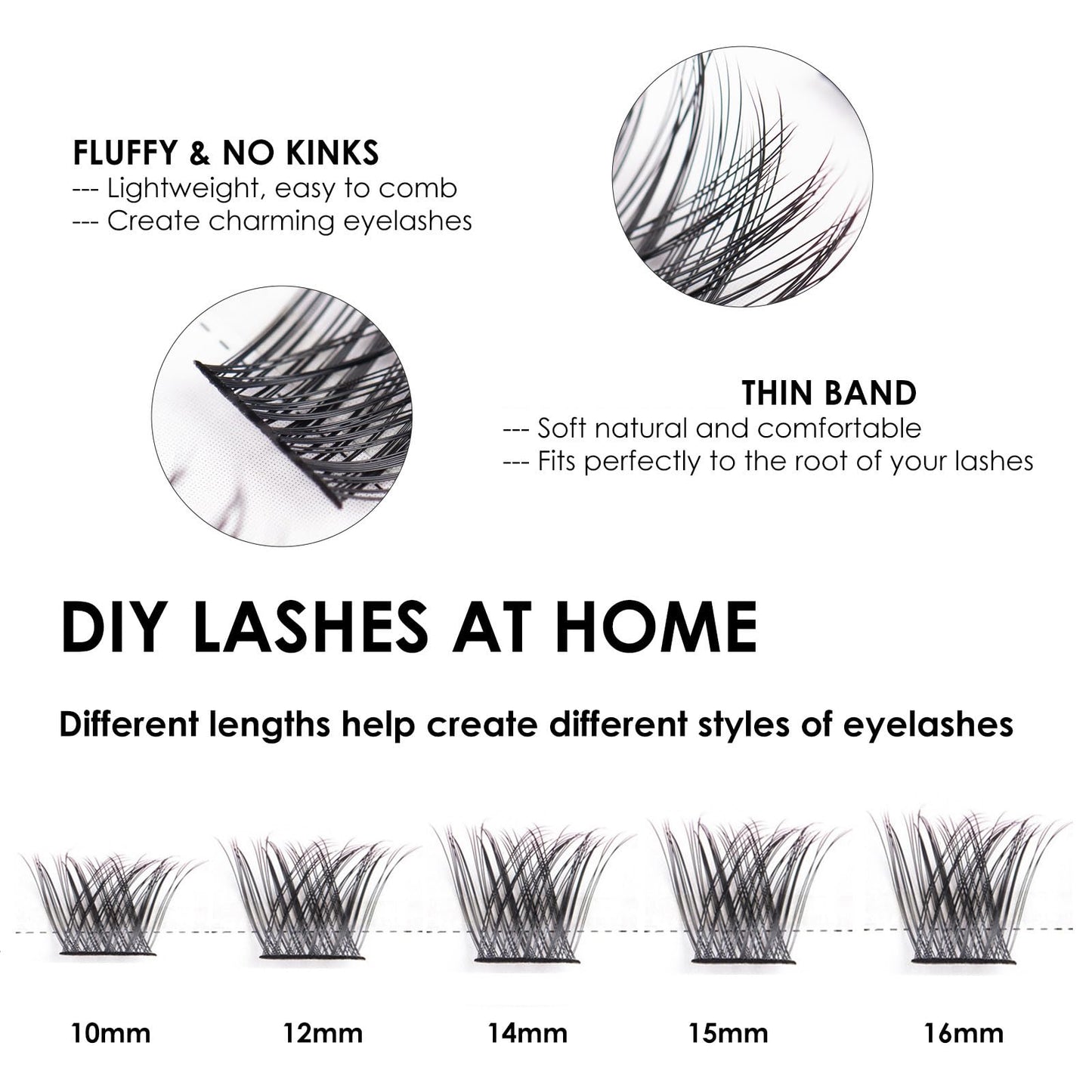 Lanciley Individual Lashes 45 Clusters Lashes CC Curl DIY Eyelash Extension Kit at Home for Make-up Beginner False Eyelashes with Eyelash Glue Tweezers 10/12/14/15/16mm Easy to Use - Fluffy Style