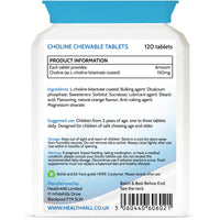 Health4All Kids Choline 150mg Chewable 120 Tablets Vegan Children's Supplement to Support Memory and Learning