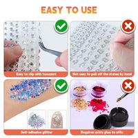 NVGVUP Body Glitter Gel with Gem Stickers Beauty Set, 6 Colours Face Glitter Makeup & 3 PCS Festival Face Gems Stick On, Face Gems Rhinestone for Makeup, Nail
