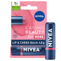 NIVEA Caring Beauty Rose Nude Lip Balm SPF30 (4.8g), 3-in-1 Buttery Lip and Cheek Tint, Rich Colour and 24H Moisturisation with SPF 30 Protection