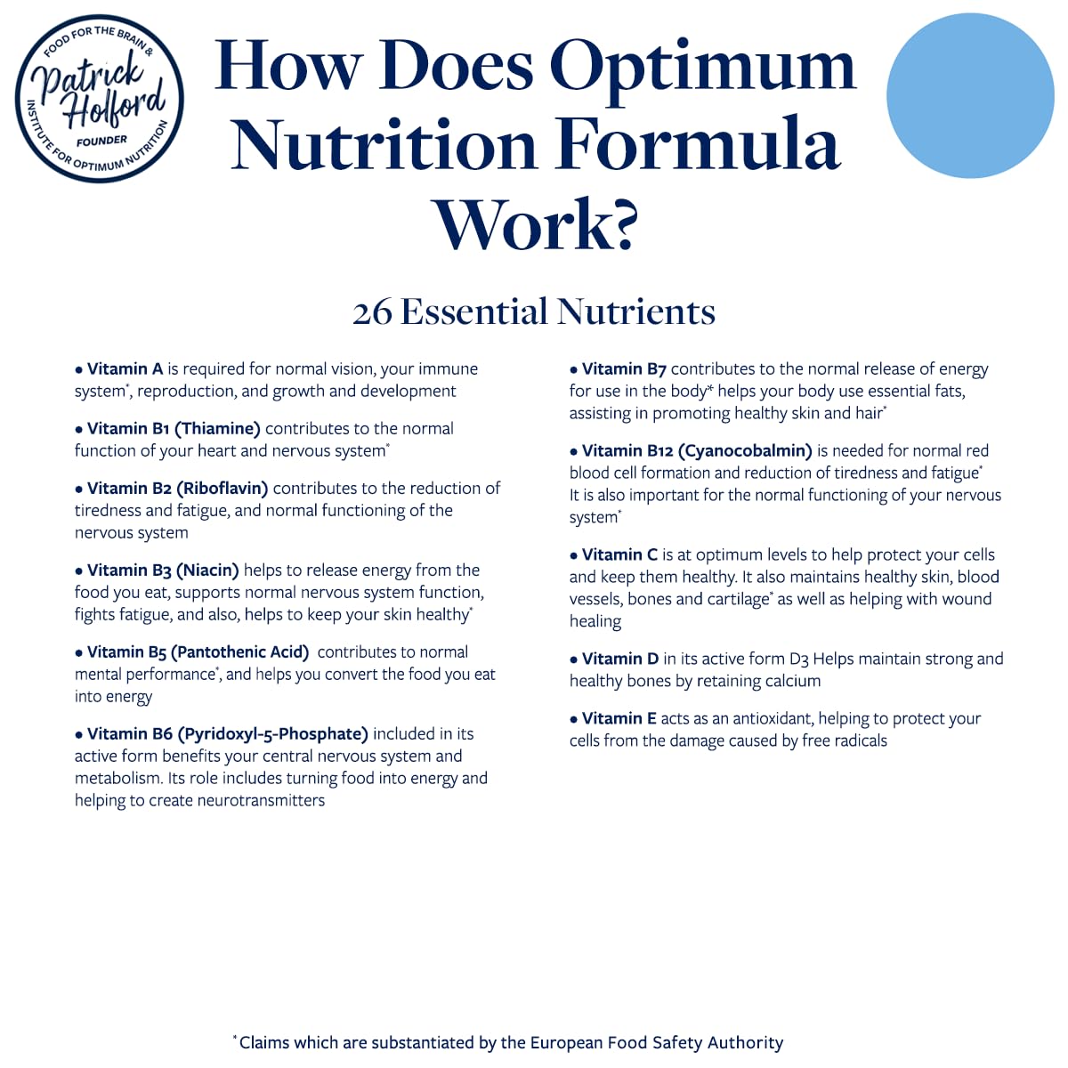 Patrick Holford Patrick HOLFORD Optimum Nutrition Formula/The Ultimate, Multi-Vitamin & Mineral Supplement/for Daily & Long-Term Health / 24 Nutrients/Naturally Sourced / 60 Tablets/Vegan/for Women & Men