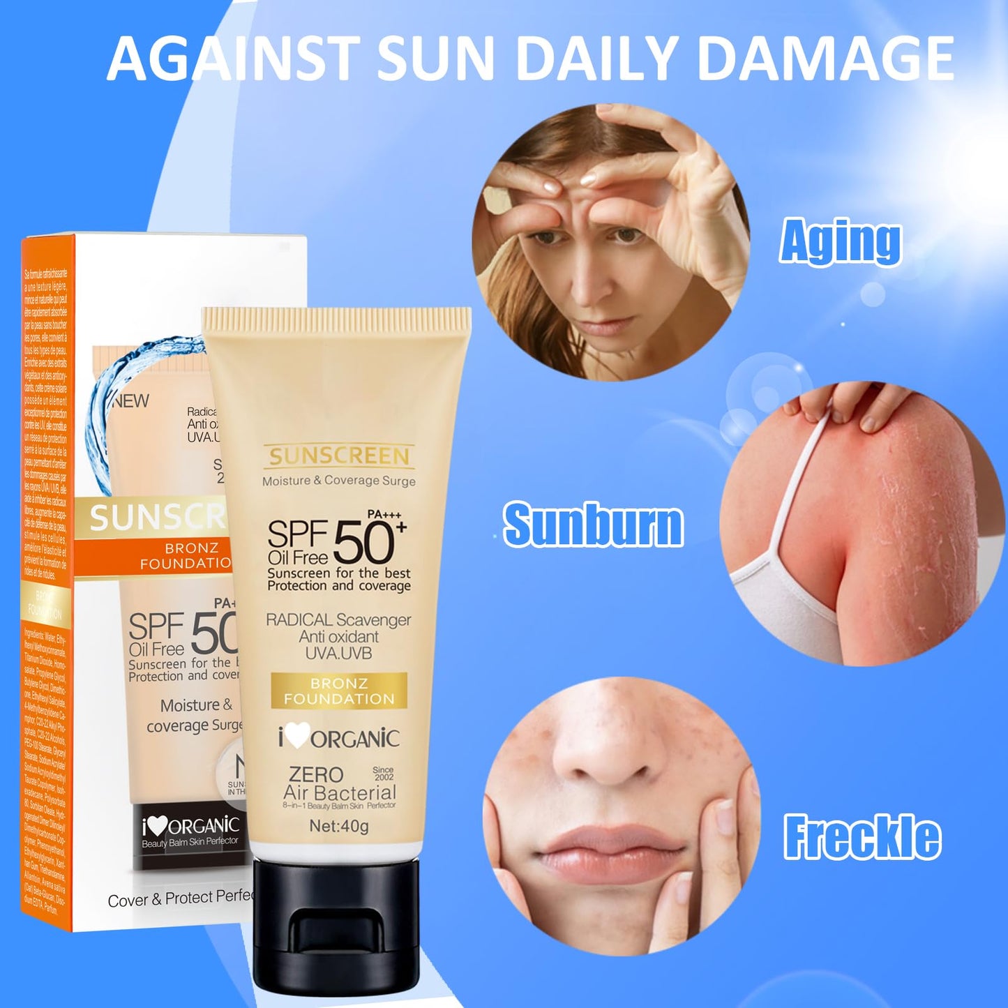 Shengqialun Tinted Sunscreen Spf 50 - Face Sun Cream Spf 50 For Daily Makeup & Sun Protection - Bronze Factor 50 Face Cream - Against UV Rays, Sheer To Medium Coverage, Lightweight And Oil-Free