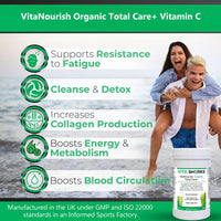 Vita Sharks VitaNourish Organic Total Care+ Vitamin C. 300g Complete Vegan Immune Boosting, Alkalising Nourishment Complex. Bio Active Enzymes for Absolute Detoxification & Digestion Support.