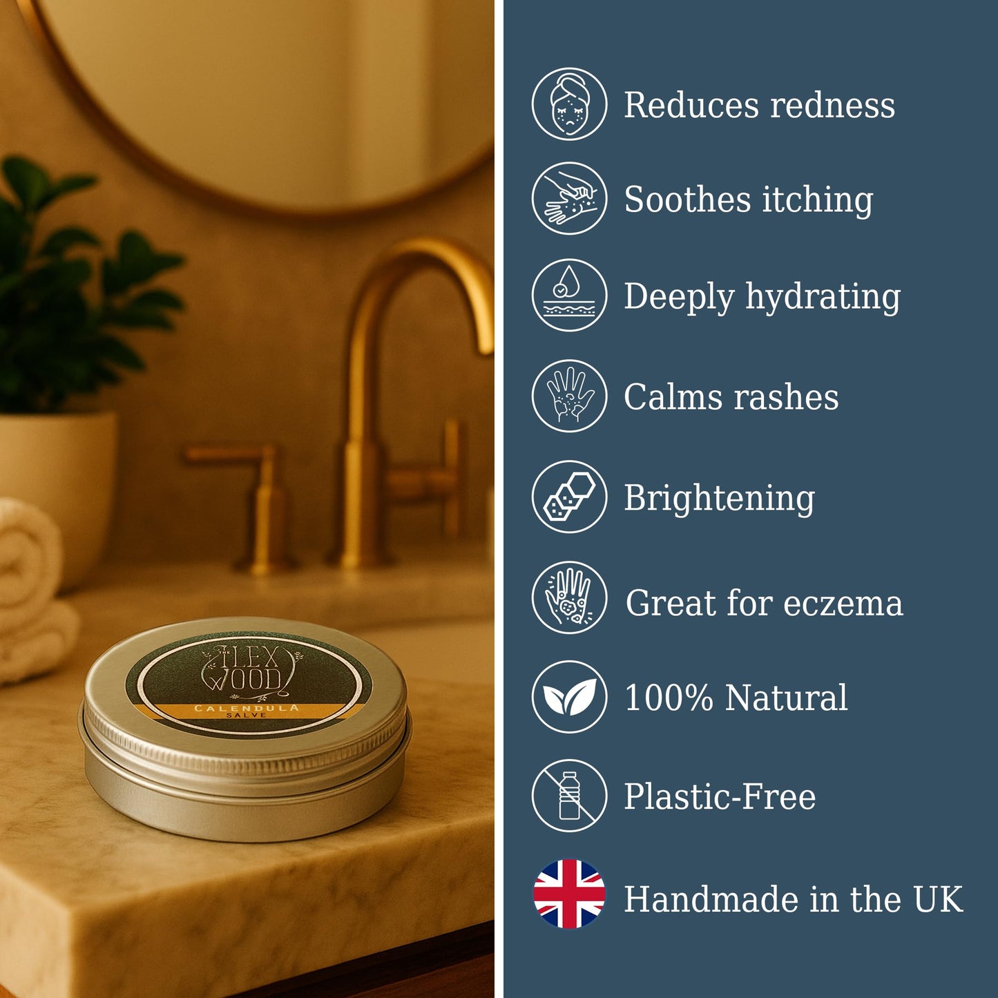 The Ilex Wood - All-Natural Skin Balm - Calendula Salve - soothes rashes, itching, dry skin, eczema, cruelty free, plastic free, handmade in the UK - 100ml