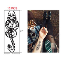 VOMONO 10 Pcs Magic Mantra Snake Skull Dark Mark Death Eater Temporary Halloween Cosplay Tattoo Accessories