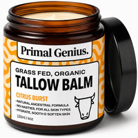 Primal Genius Tallow Balm Citrus Burst Grass Fed Organic Beef Tallow Skincare, 120ml