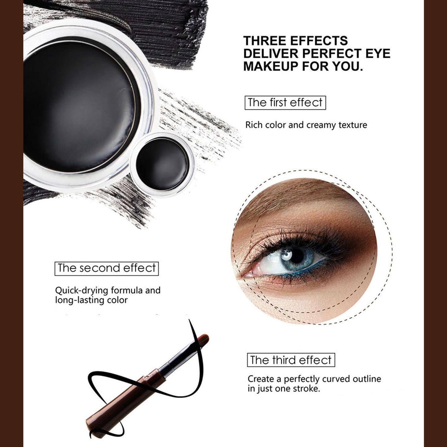 Mikloven 2PCS Waterproof Gel Eyeliner Pot with Brush (Black & Brown), Smooth High-Pigment Matte Cream Eyeliner, Long-Lasting Smudge-Proof Eye Liner for 24H Eye Makeup