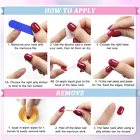 Ceboic Almond False Nails Medium, 24Pcs French White Tip Press on Nails Nude Pink Fake Nails with 3D Gold Stripe Design, Natural Glue on Nails Full Cover Acrylic Oval Stick on Nails for Women Girls