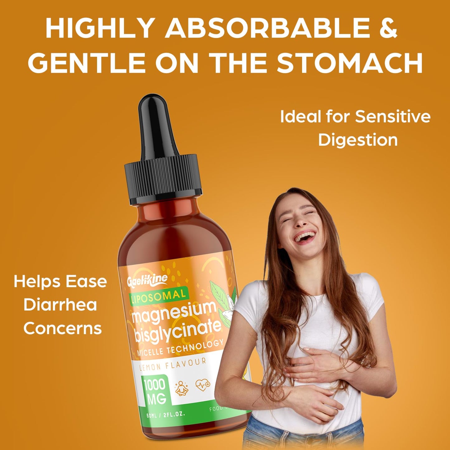 Gaelikine Magnesium Bisglycinate Drops 1000mg – High Absorption Liquid Magnesium Glycinate with Liposomal Micelle Technology, Gentle & Stomach-Friendly Formula, Lemon Flavour, Vegan, 120ml