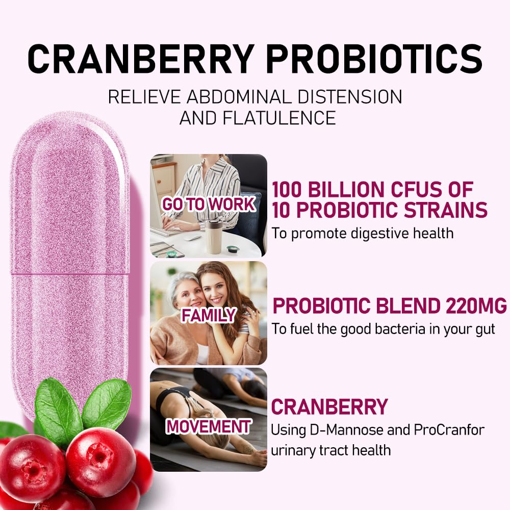 Probiotics for Women - PH Balance, Digestive, UT, & Feminine Health - 100 Billion CFU -10 Unique Strains for Women - Organic Prebiotics, Cranberry Extract+ - Womens Probiotic - 60 Capsules
