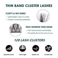 Lanciley Lash Extension Kit 120 Pcs Individual Lashes Soft Light Thin Band Cluster Lashes Eyelash Extension Kit C D Curl Lash Clusters with Bond and Seal Tweezers DIY at Home Mix 10-16mm - L17