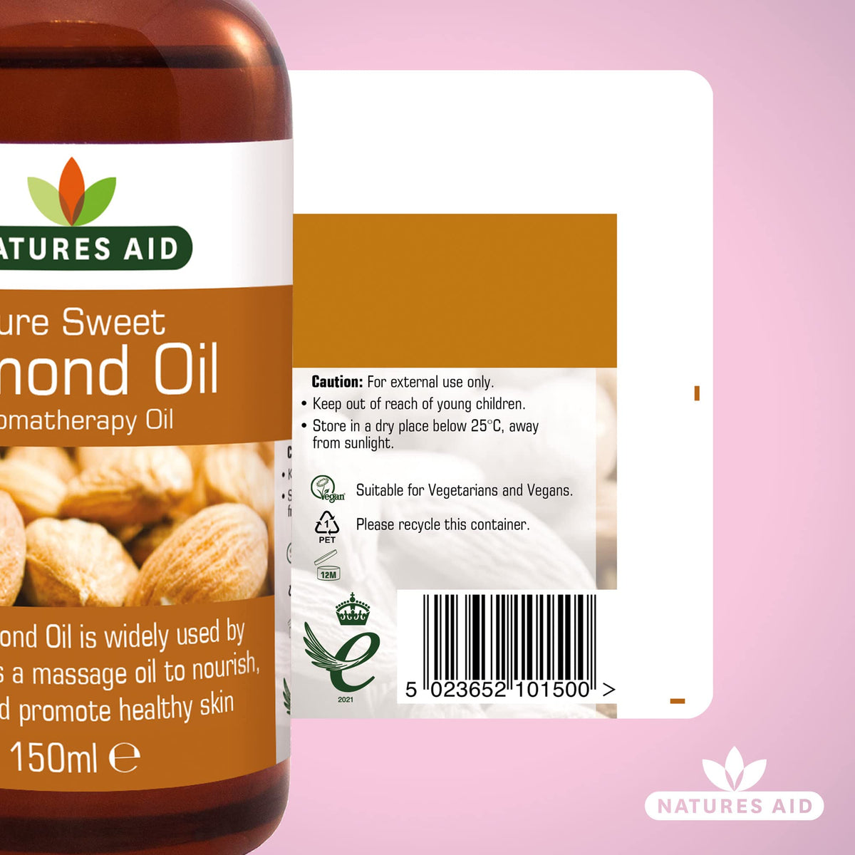 Natures Aid Sweet Almond Oil 150ml – 100% Pure Massage Aromatherapy Oil for Dry Sensitive or Irritated Skin – Vegan, Non-GMO, Gluten-Free – Hydrates, Soothes, Nourishes – Natural Skincare – Pack of 1
