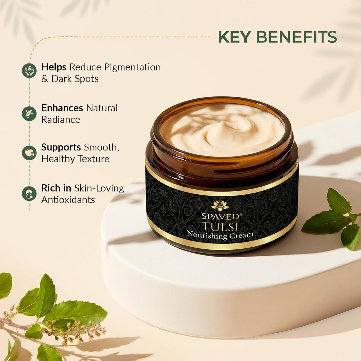 SPAVED SpaVed Tulsi (Holy Basil) Face Cream 50g – Anti-Ageing Vegan Night Cream & Face Moisturiser with Shea Butter, Aloe Vera & Vitamin E | Supports Skin Barrier Hydration for Dry & Sensitive Skin