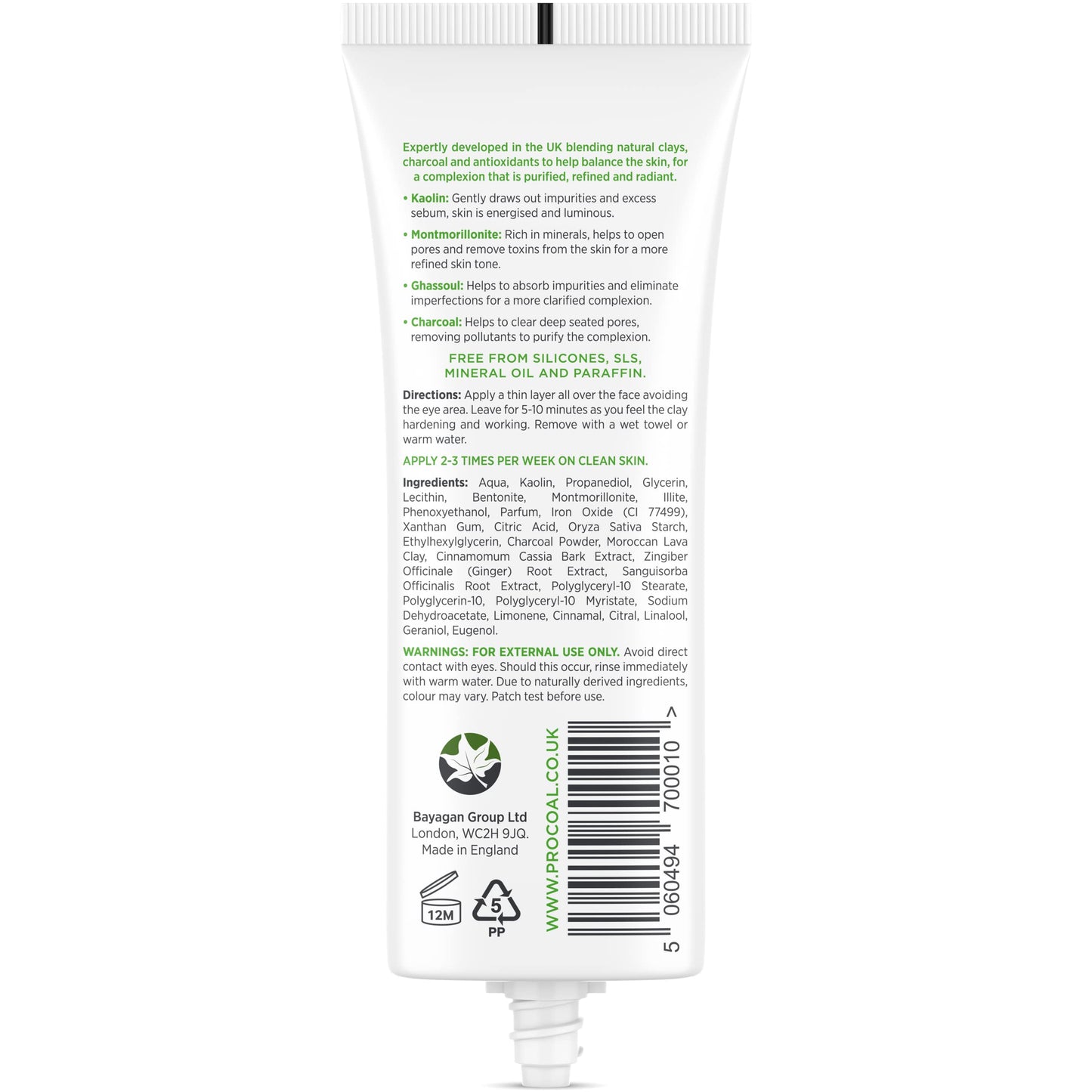 PROCOAL Charcoal Face Masks Skincare for Men and Women 70ml by Procoal - Clay Mask Targets Clogged Pores, Impurities, Toxins & Excess Oil, 100% Recyclable Packaging, Cruelty-Free - Made in UK