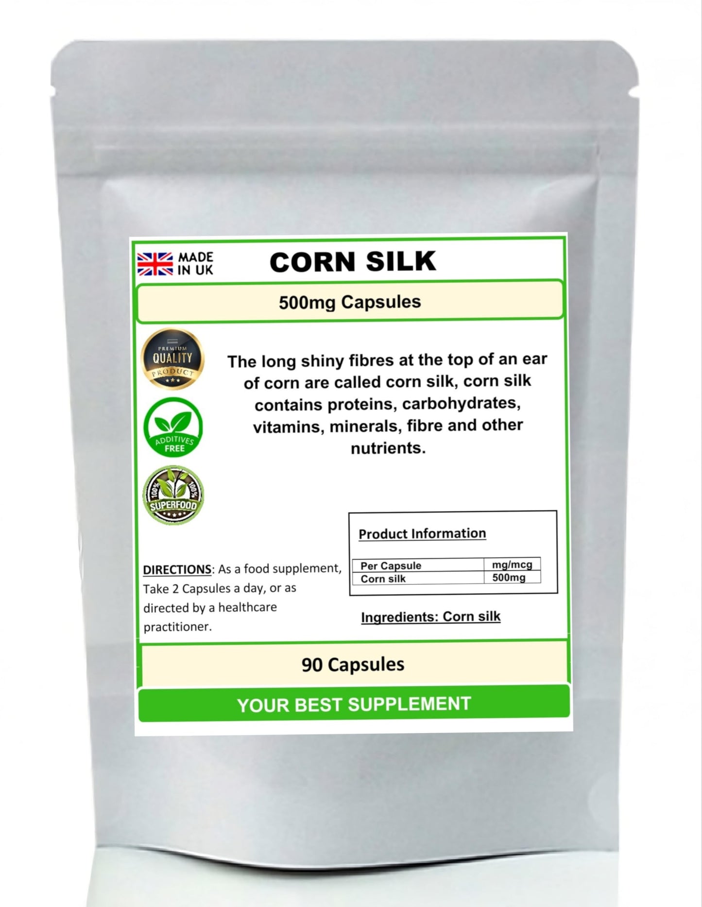 Your Best Supplement Corn Silk Capsules 500mg- Pure (no additive) High Strength (90)